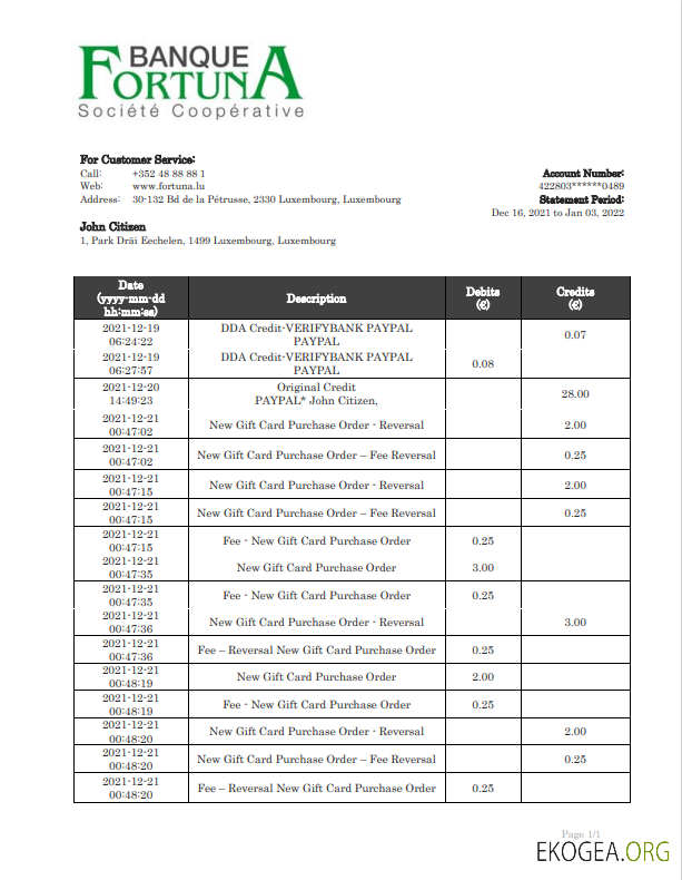 Modèle de justificatif de domicile de la banque Luxembourg Fortuna Banque au format Word et PDF, format .doc et .pdf